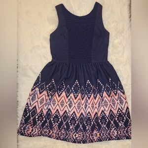 Blue and pink geo print dress